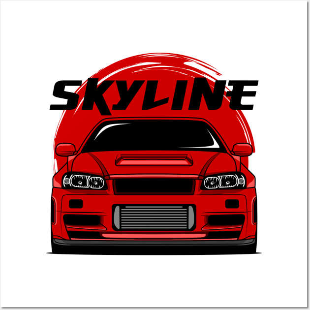 Red Skyline R34 Wall Art by GoldenTuners